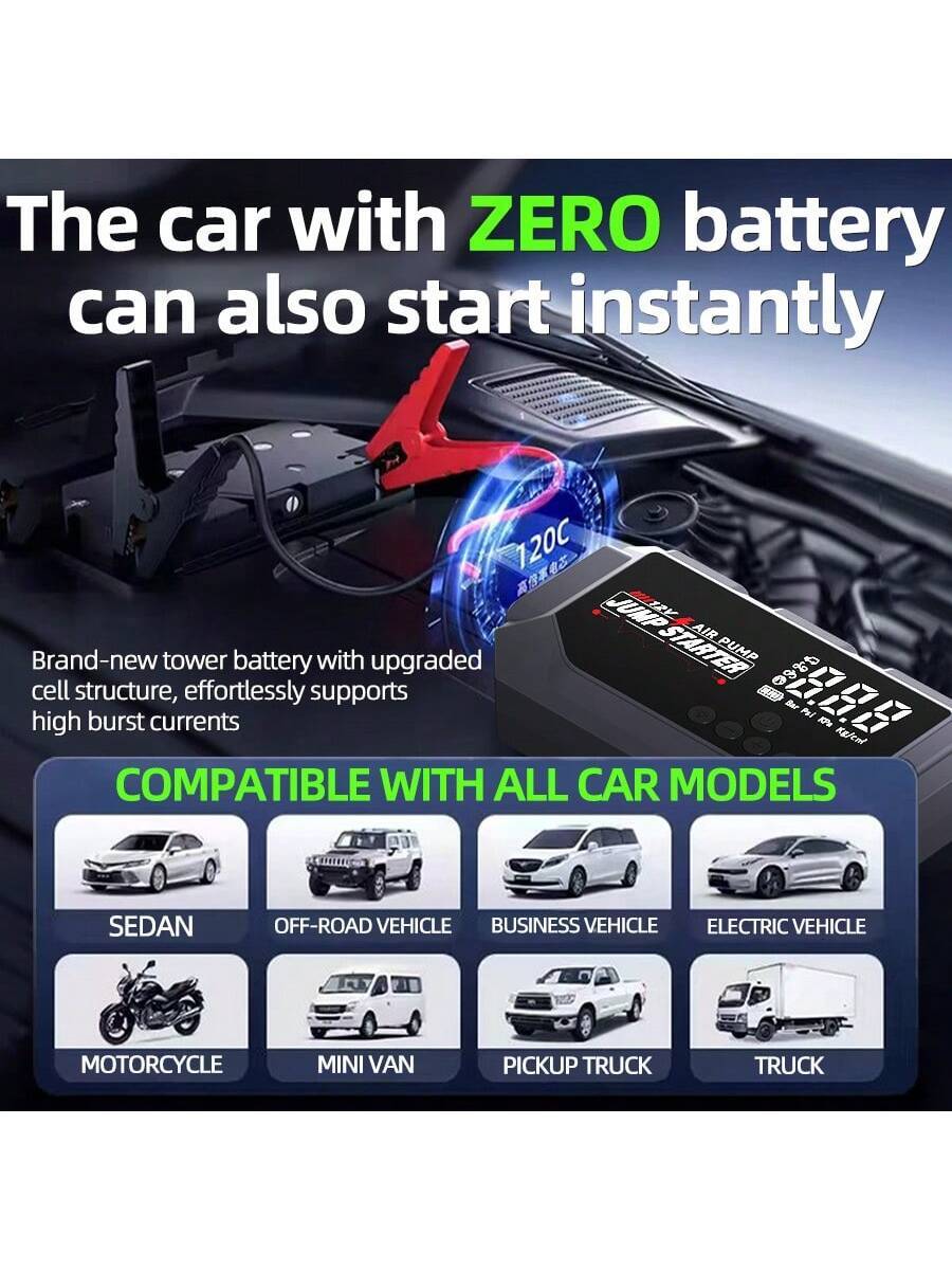 Jump Starter With Air Compressor - HUASHIJIE Portable Large-Capacity 12V 8000A Smart