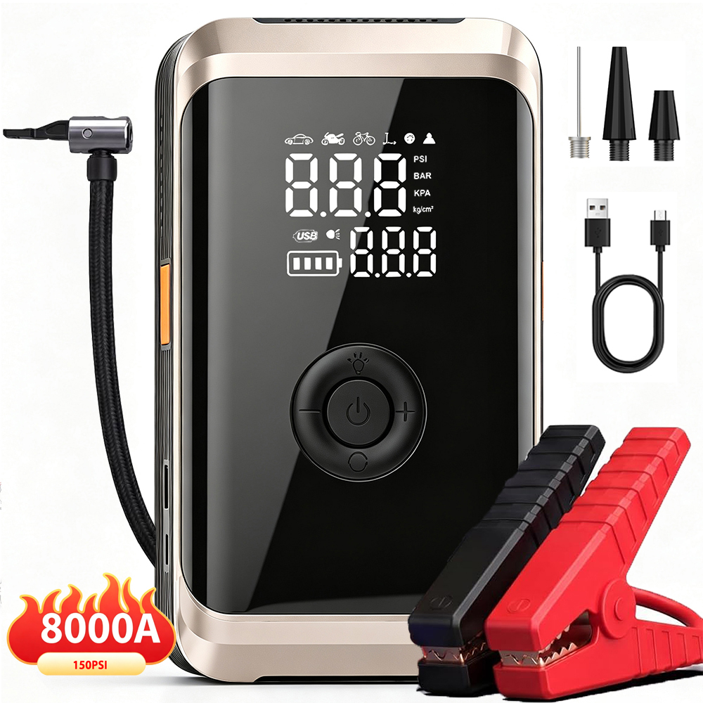 Jump Starter With Air Compressor - 4-IN-1 Car Jump Starter with Air