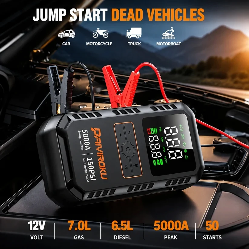 PAIVIROKU 5000A Car Jump Start - Jump Starter With Air Compressor recension och pris