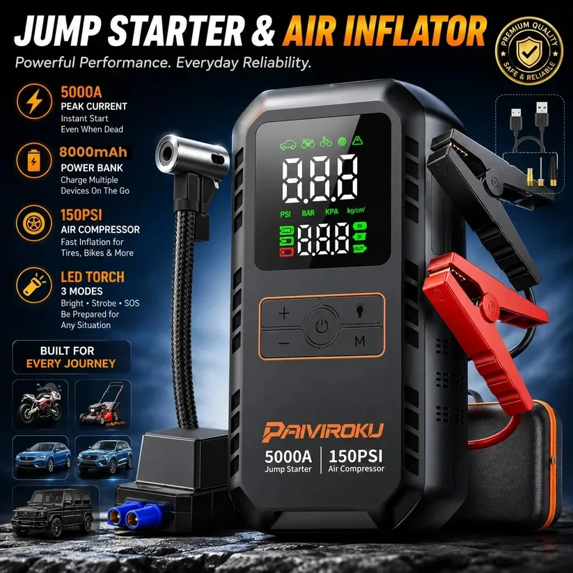 PAIVIROKU 5000A Car Jump Start - Jump Starter With Air Compressor recension och pris