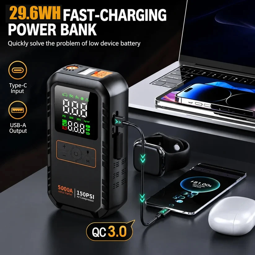 PAIVIROKU 5000A Car Jump Start - Jump Starter With Air Compressor recension och pris