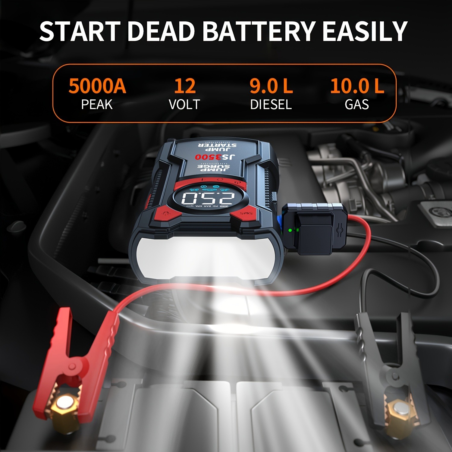 5-in-1 Jump Starter with Digit - Lithium Jump Starter 3000A Peak recension och pris