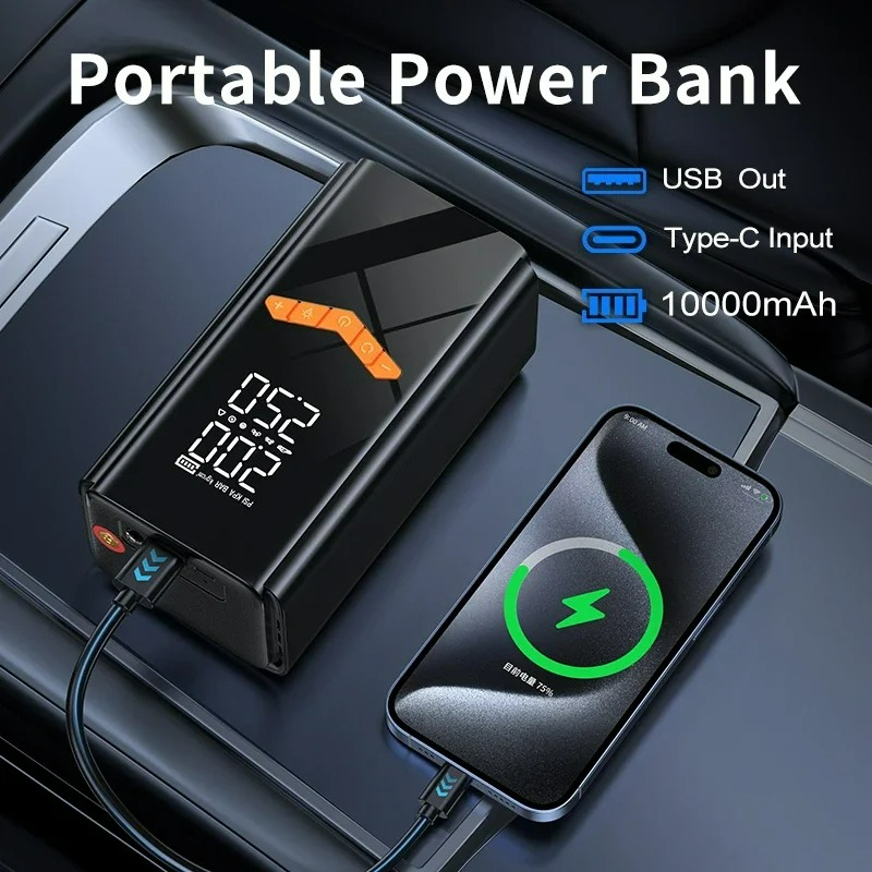 10000mAh 150PSI  4-IN-1 Car Ju - Jump Starter Cable 2000A recension och pris