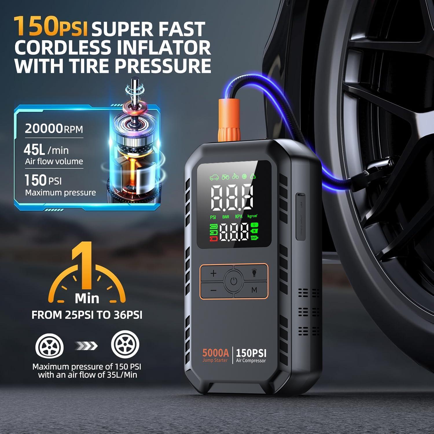 5000A Car Battery Jump Starter - Jump Starter With Air Compressor recension och pris