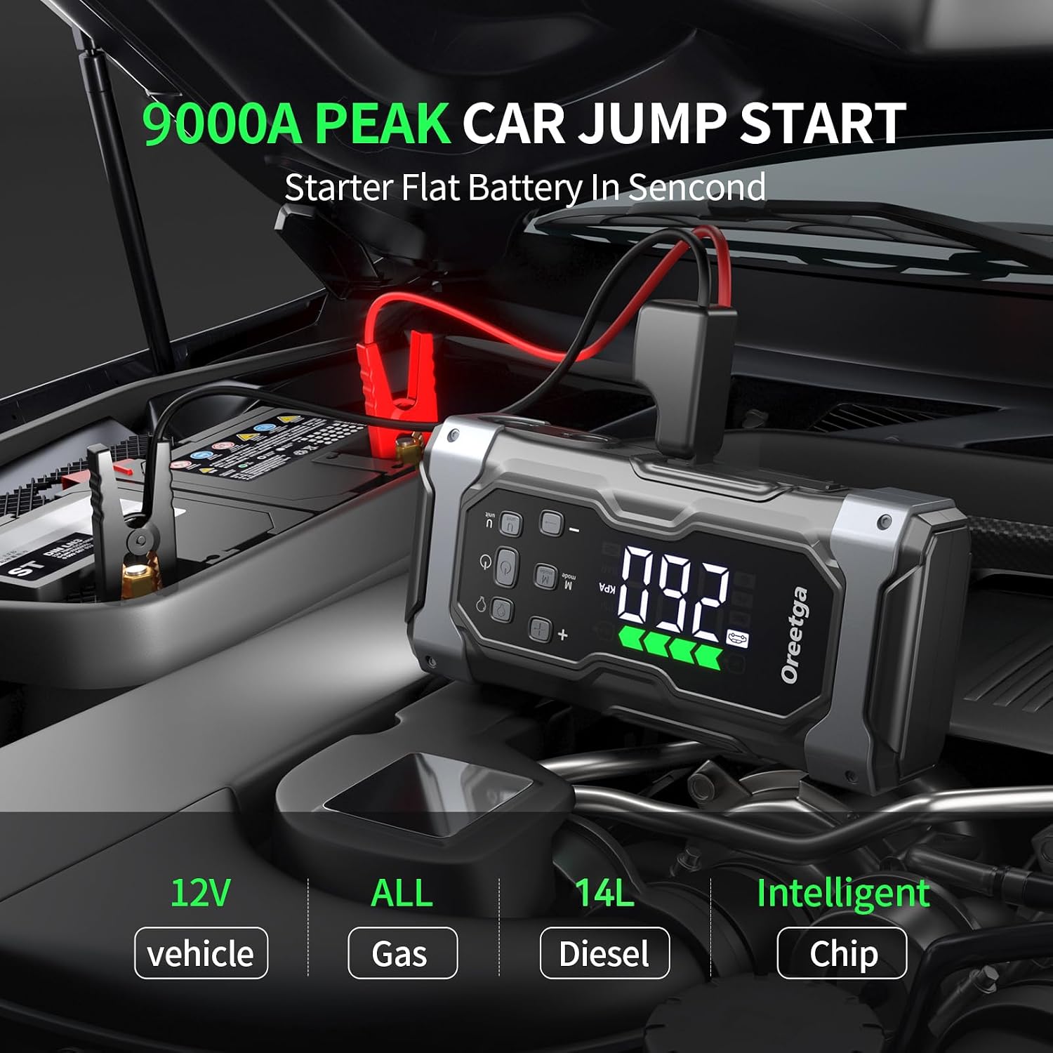 Upgraded 9000A Car Jump Starte - Jump Starter With Air Compressor recension och pris